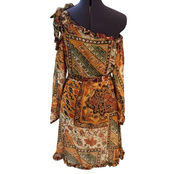 One Teaspoon Dress Orange Paisley One Shoulder Dress - Picture 5 of 15